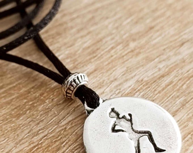 Running Necklace - tin plate with 925 silver finish - Round ø20mm - adjustable cord