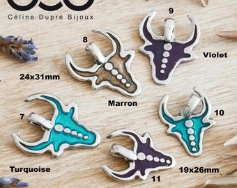 Taurus necklace in color - in white iron with 925 silver finish - Model of your choice + 42cm stainless chain