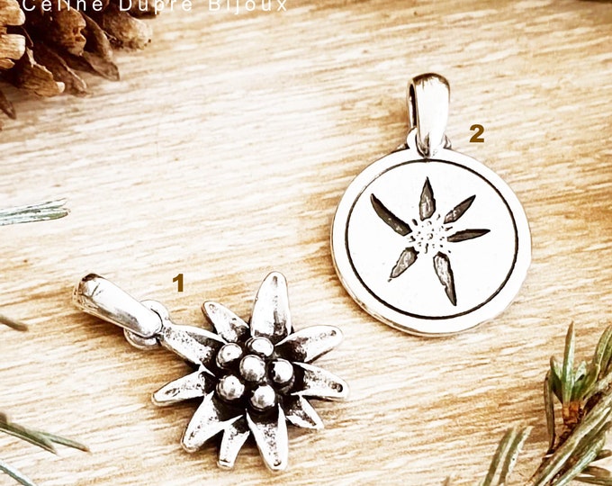 "Edelweiss" necklace 925 silver finish - ø20mm + stainless steel chain