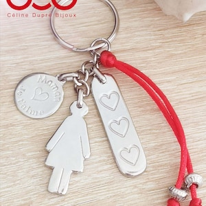 Keychain to say I love you to his mom, grandma, sister, auntie, mistress, nanny .... - Raw tin - model and cord color of your choice