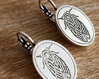 Cicada Earrings - Oval 13x18mm - Silver Finish