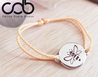 "Bee" bracelet - ø18mm in tinplate with 925 silver finish + cord