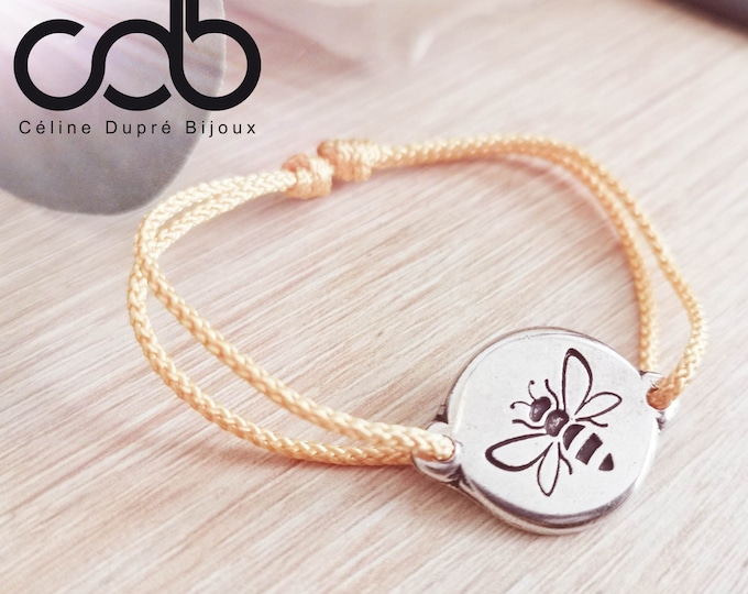 "Bee" bracelet - ø18mm in tinplate with 925 silver finish + cord