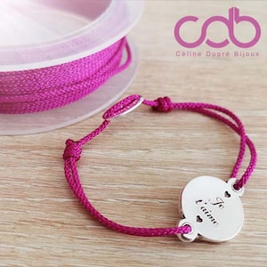 Adjustable bracelet &quot;I love you&quot; silver finish 925 - ø16mm - braided cord and size of your choice