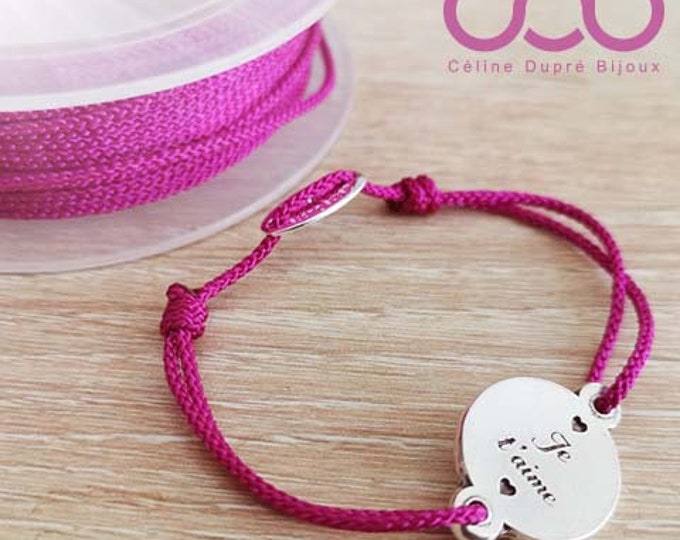 Adjustable bracelet "I love you" silver finish 925 - ø16mm - braided cord and size of your choice