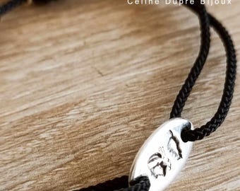 Corsican bracelet / Moor's head - adjustable with 8x16mm oval medal - braided cord of your choice