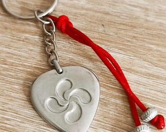 Basque Cross / Lauburu key ring - with beads and cord.