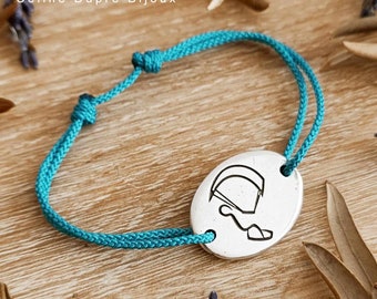 Kitesurf Bracelet - 925 silver finish - Oval 18x25mm - adjustable braided cord of your choice