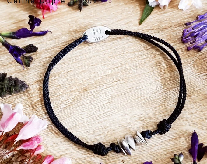 Bracelet for your tin wedding - 5 raw tin beads - Model with elongated beads