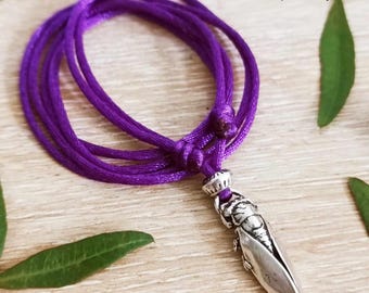 "Cicada" necklace with adjustable cord in 925 silver finish - Cord and pendant of your choice