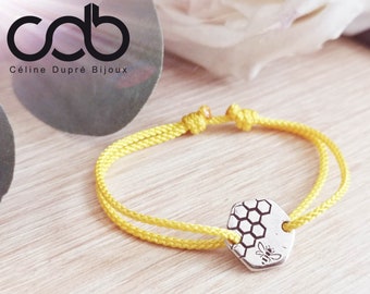 "Bee" bracelet - ø12mm in tinplate with 925 silver finish + cord