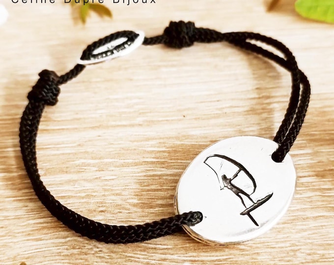 WINGFOIL bracelet (girl) - 925 silver finish - Oval 18x25mm - braided cord of your choice