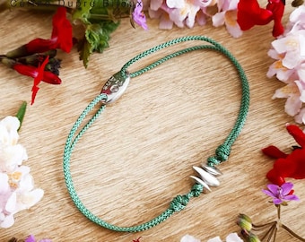 Bracelet for your tin wedding - 3 raw tin beads - Model with elongated beads