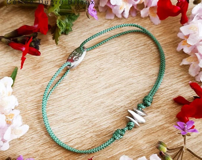 Bracelet for your tin wedding - 3 raw tin beads - Model with elongated beads
