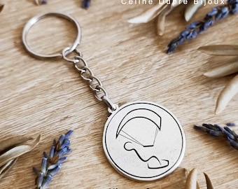 Paddle, Windsurf, Surf, Kitesurf, Paragliding key ring - Pewter with 925 silver finish - ø30 mm - medal of your choice