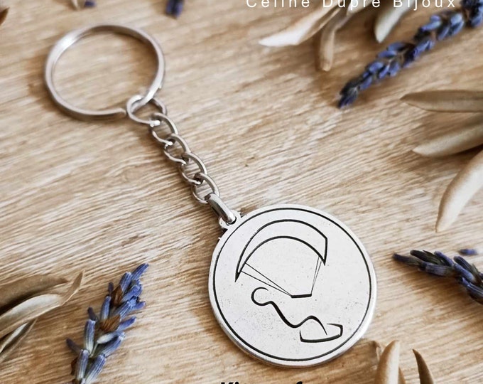 Paddle, Windsurf, Surf, Kitesurf, Paragliding key ring - Pewter with 925 silver finish - ø30 mm - medal of your choice