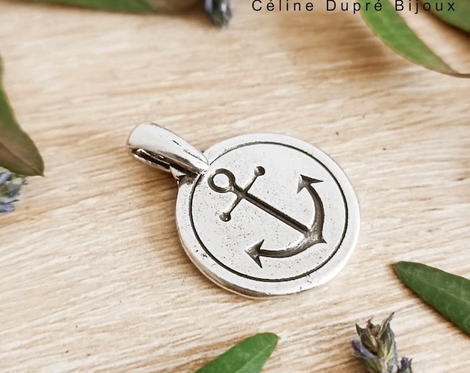 Single pendant "Marine anchor" Pewter silver finish 925 - ø20mm