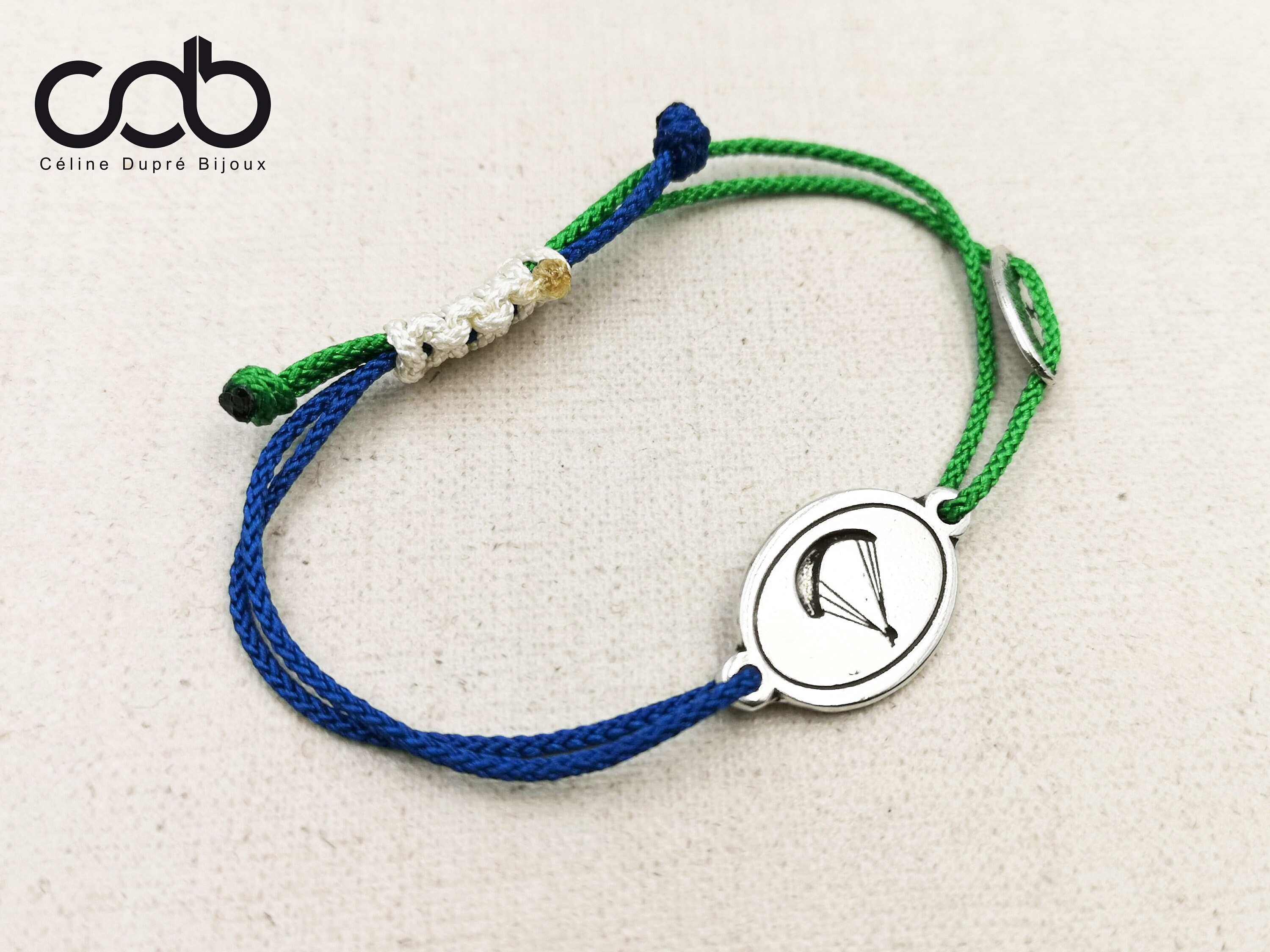 Adjustable paragliding/parachute bracelet in silver finish 925 iron