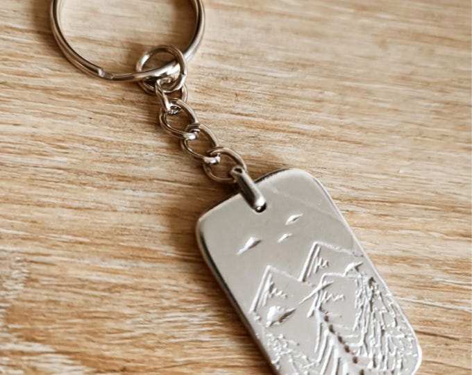 Mountain key ring - rectangle 20x40mm - in raw tinplate - Customizable
