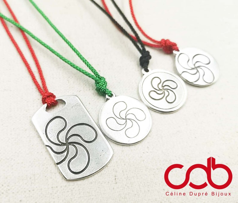 silver finish tin 925 Adjustable necklace with medal 20mm Lauburu Basque cross