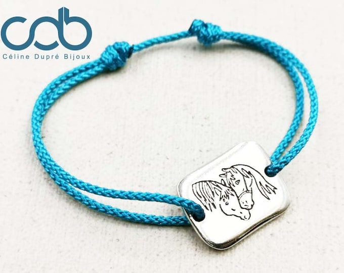 Horses bracelet - The inseparable - 925 silver finish - 13x18mm rectangle - Choice of cord color