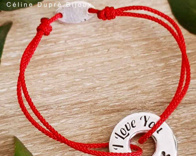"I Love You" bracelet - ø23mm ring - size and color of your choice - Silver finish