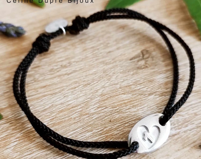 Bracelet to say I love you, wedding anniversary - oval 9x15mm "Small hollow heart with 1" raw white iron + engraving on the back.