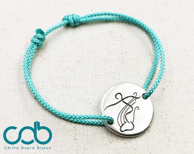 New - Adjustable bracelet "Surf" tinplate silver finish 925 - Round ø20mm