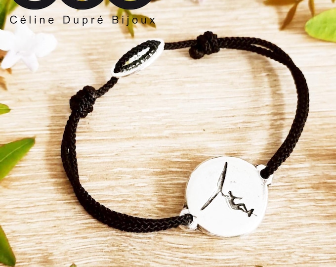 WINGFOIL bracelet - 925 silver finish - Round ø18mm - braided cord of your choice