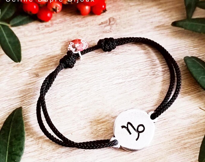 Capricorn Zodiac Sign Bracelet - 925 Silver Finish Medal - ø16mm - Adjustable Cord of Your Choice