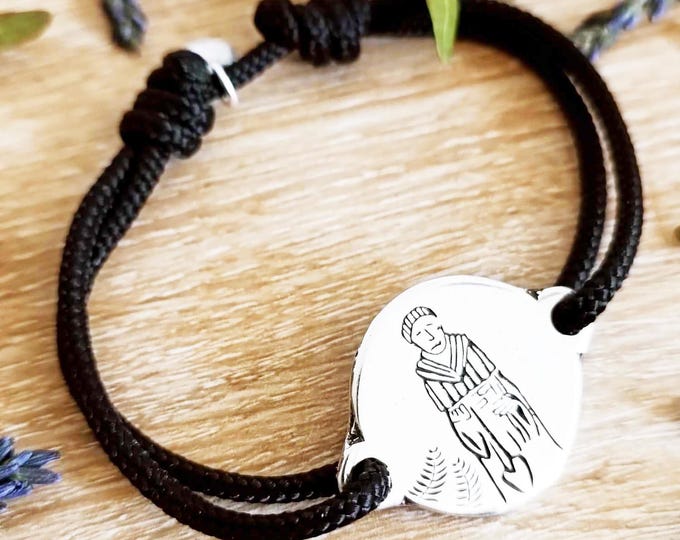 Saint Fiacre bracelet - ø25mm medal with ø3mm Paracord cord - size and color of your choice