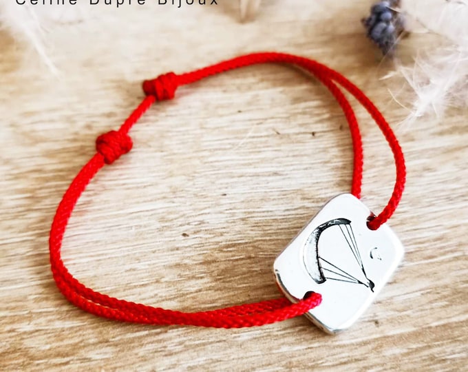 Paragliding Bracelet - rectangular medal in tinplate with 925 silver finish - Made in France