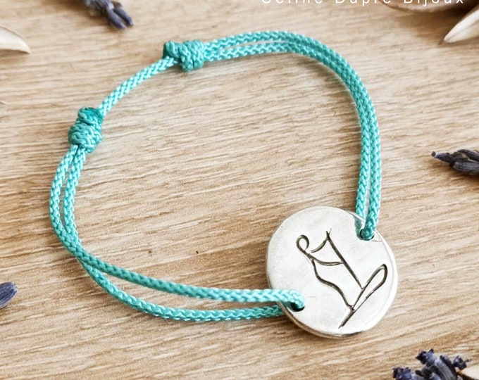 Adjustable bracelet "Paddle" ø20mm white iron 925 silver finish - braided cord of your choice