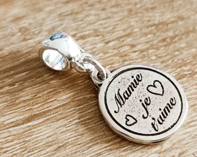 "Grandma" charm in 925 sterling silver finish - ø18mm - text of your choice