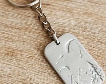 Tinplate key ring - Paraglider + Forest - rectangle 21x35mm