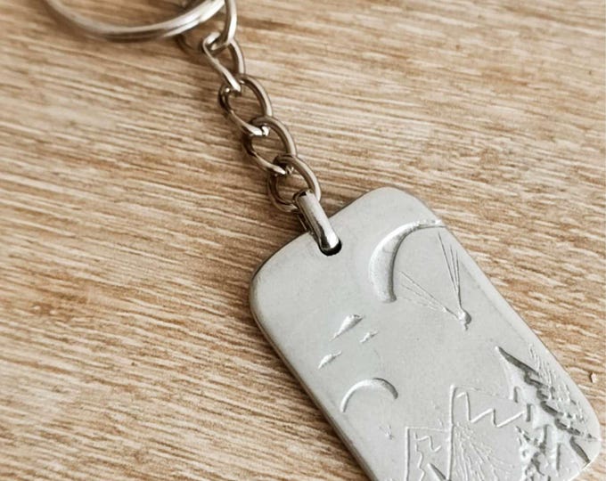 Tinplate key ring - Paraglider + Forest - rectangle 21x35mm