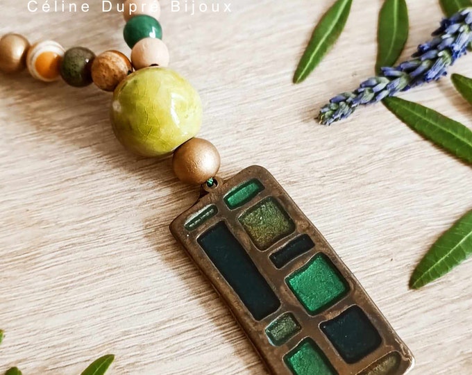 Necklace / long necklace with rectangle pendant 24x50mm - color of your choice