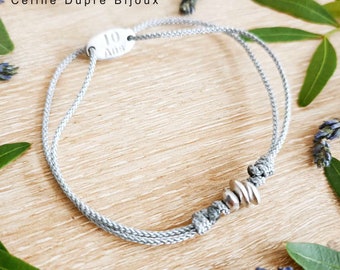 Bracelet for your tin wedding - 3 rounded beads in raw tin + engraving