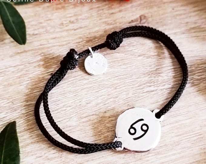 Cancer Zodiac Sign Bracelet - 925 Silver Finish Medal - ø16mm - Adjustable Cord of Your Choice