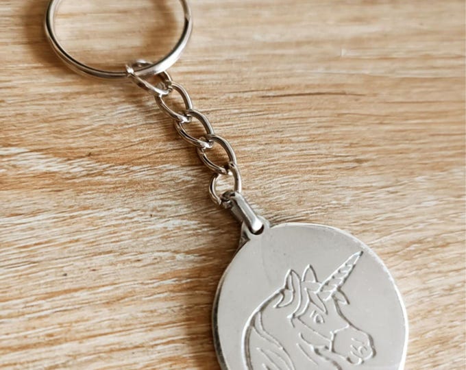 Unicorn Keychain - ø30mm - in raw tinplate - Customizable