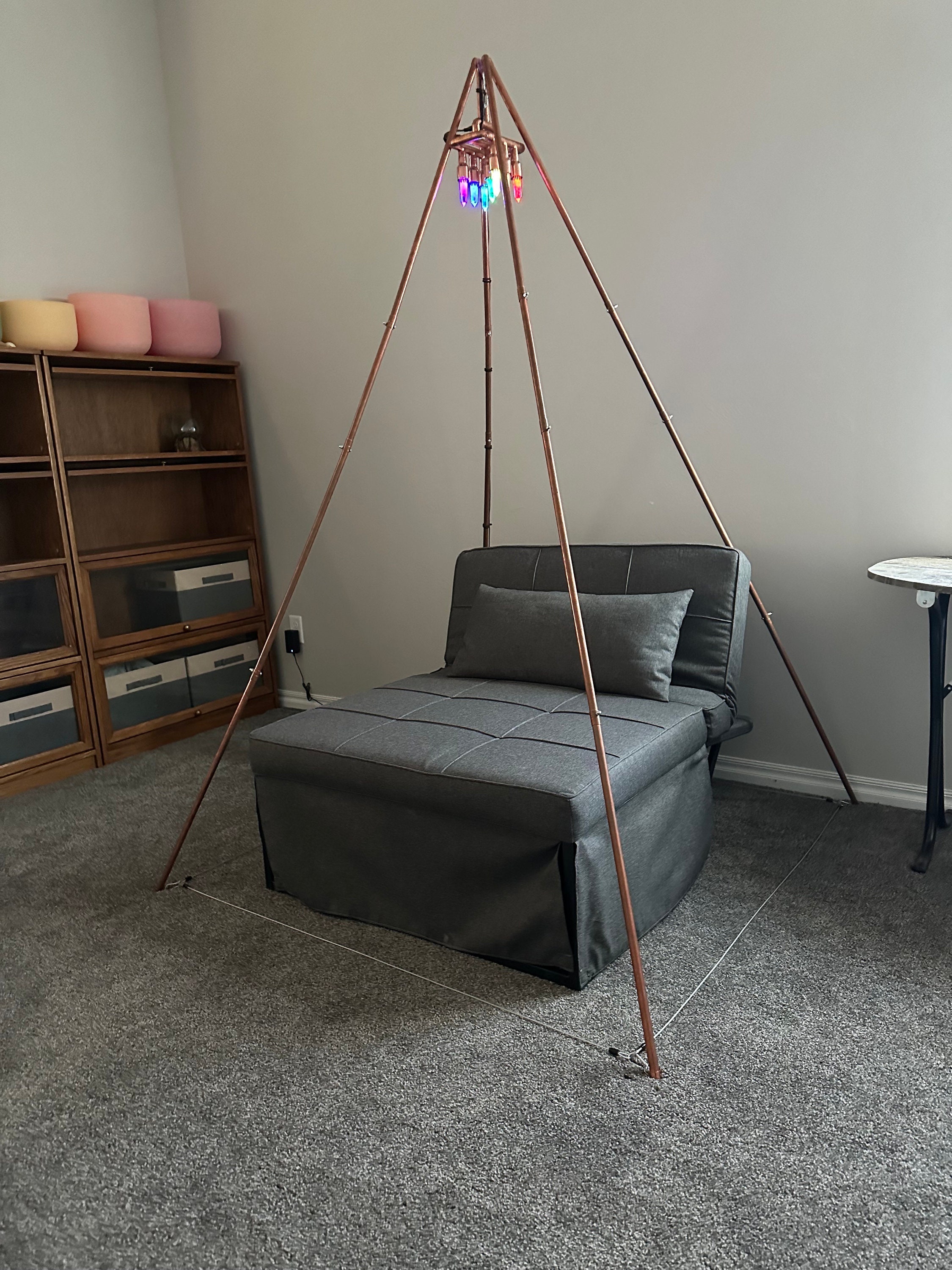 Mini Crystal Copper Color Therapy Lights and Copper Medation Pyramid. Cable base.