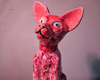 Creepy and Cute Hand Painted Red Chihuahua Dog Statuette