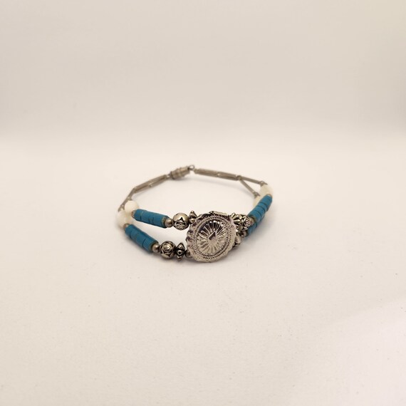 Turquoise and Silver Metal Western/Boho Bracelet - image 2