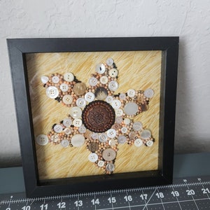Upcycled 3D Button Art in a Shadow Box | "First Flower"