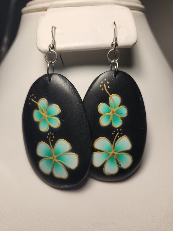 Wooden Hand Painted Clover Earrings | Green Goddes