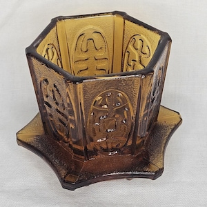Vintage Amber Homco Pagoda Fairy Lamp Candle Holder - BASE ONLY