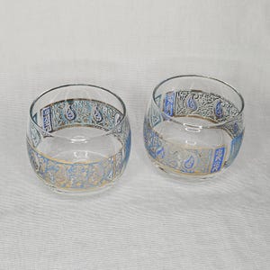 Vintage Georges Briard Designed Lowball Gold and Blue Tumblers