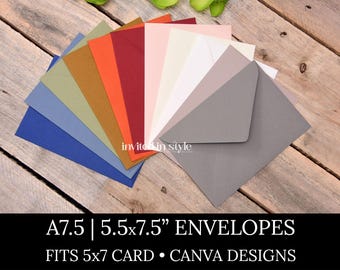 A7.5 Invitation Envelopes | 5.5" x 7.5" for Canva, DIY. Choose your envelope colour.