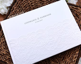 Lace Guest Book - Personalised, hardcover.