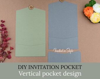 DIY Vertical Pocketfold Envelope. 120x175mm / 5x7" for wedding invitations. Flat pack, many colours. Easy DIY assembly.